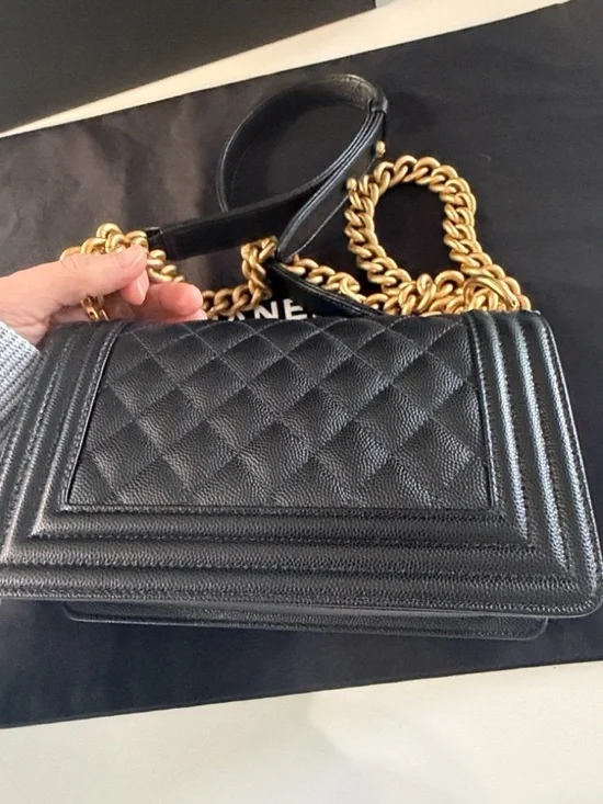 Chanel Black Quilted Leather Boy Bag with Gold Chain - Picture 5 of 7